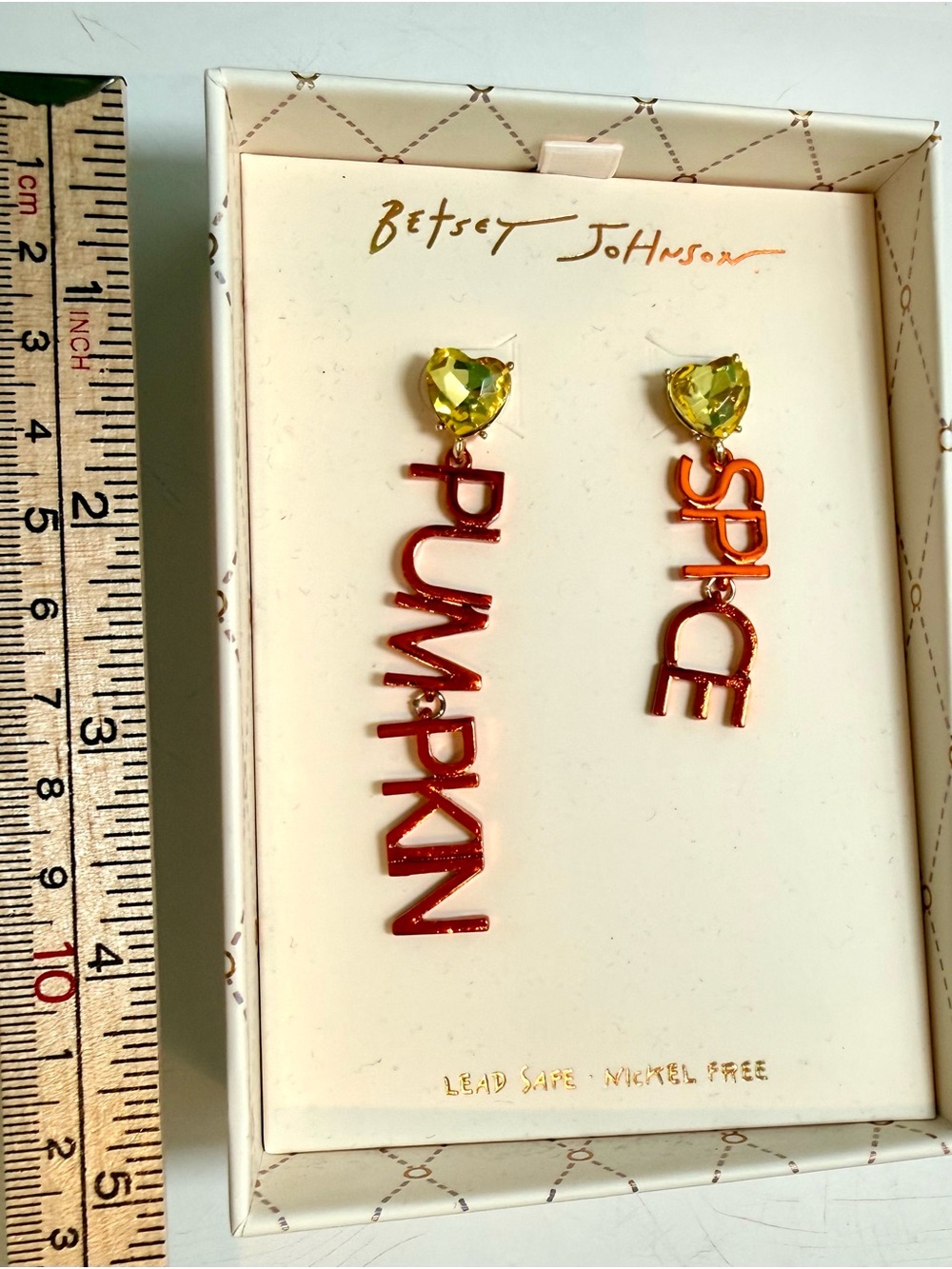 * Betsey Johnson Yellow & Orange Mismatch Pumpkin Spice Drop Earrings
